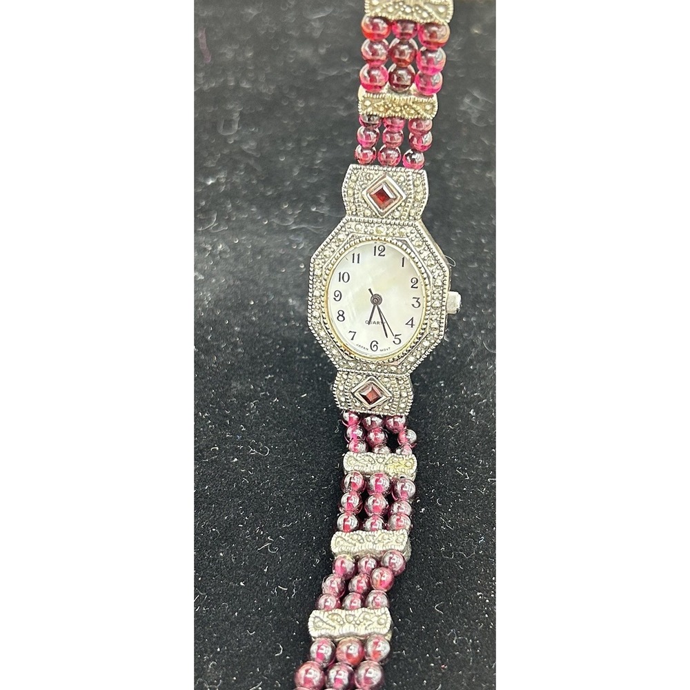 Vintage Avon Watch Stainless Steel & Garnet MOP Women's Watch New Battery